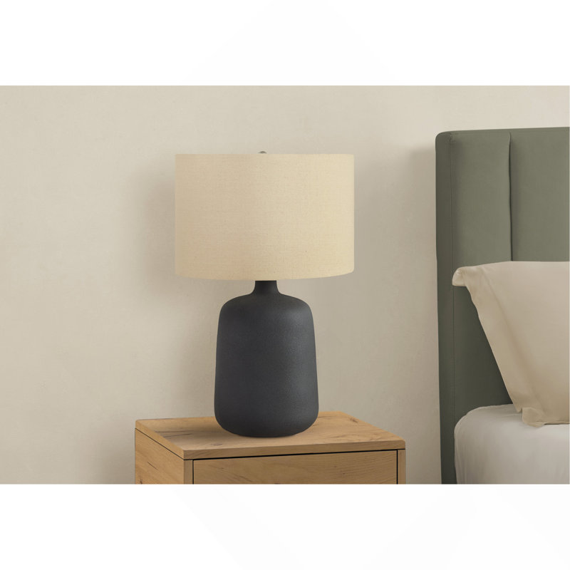 Lighting, H 24 po, lampe de table, céramique noire, abat-jour beige, contemporain