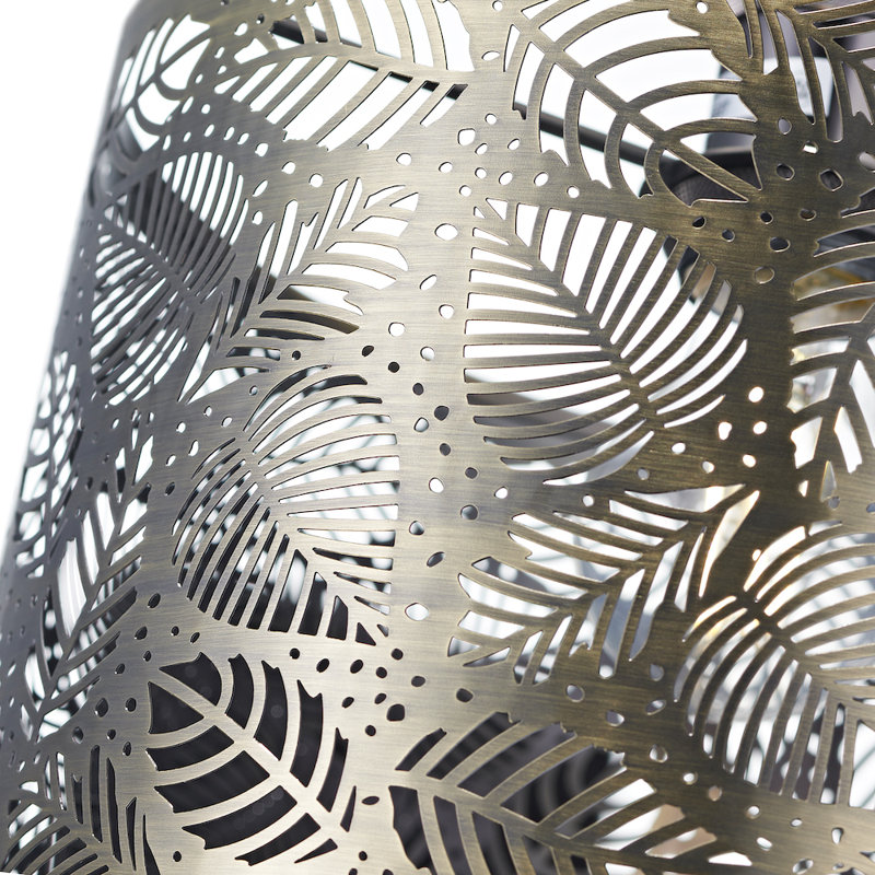 Contemporary Pendant Light Shade with Fern Leaf Decoration, Antique Brass