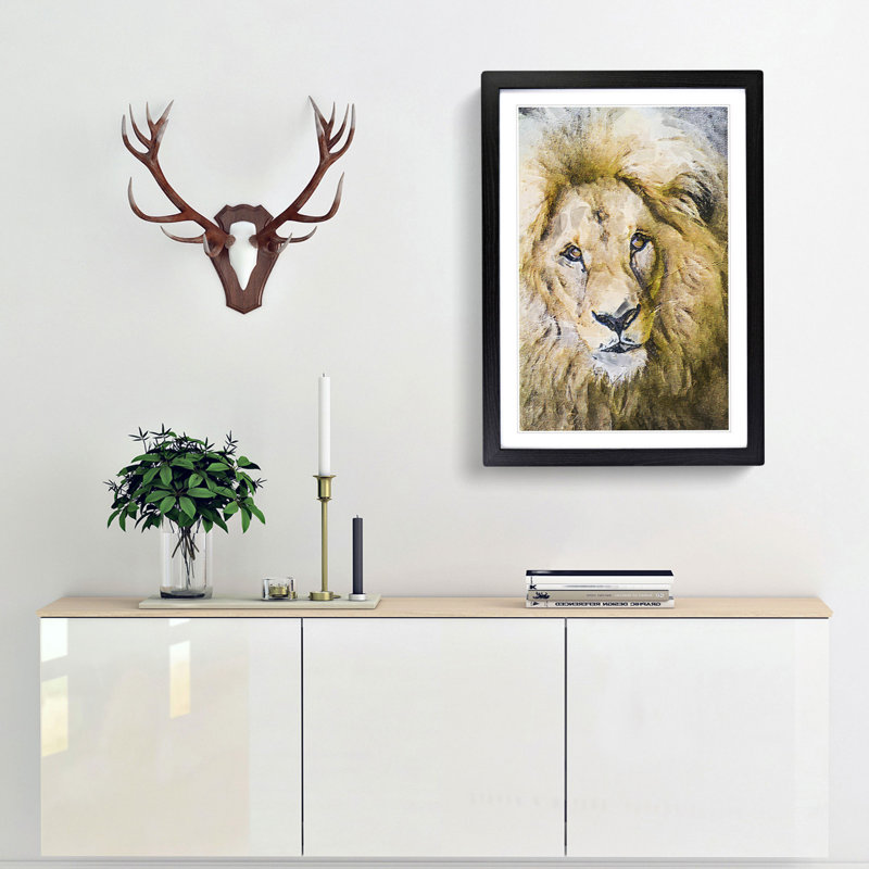 The Face of a Lion - Picture Frame Painting Print, Black Framed, 36cm H x 27cm W x 2cm D