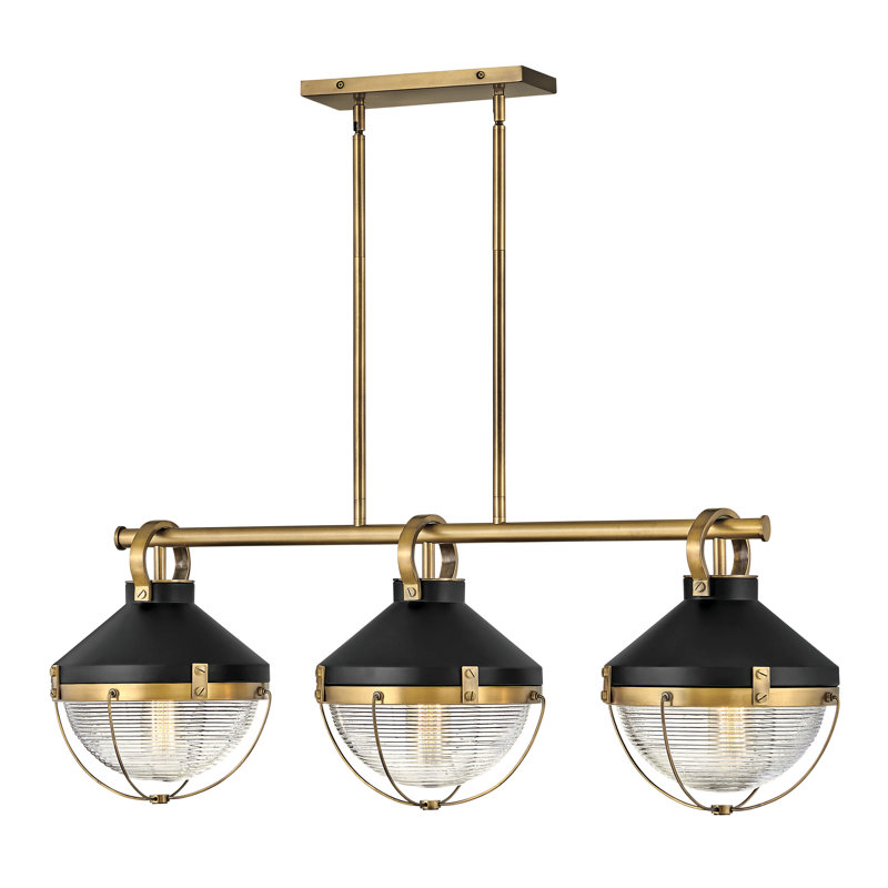 Luminaire suspendu linéaire à 3 lumières pour îlot de cuisine Crew, Laiton héritage, Noir