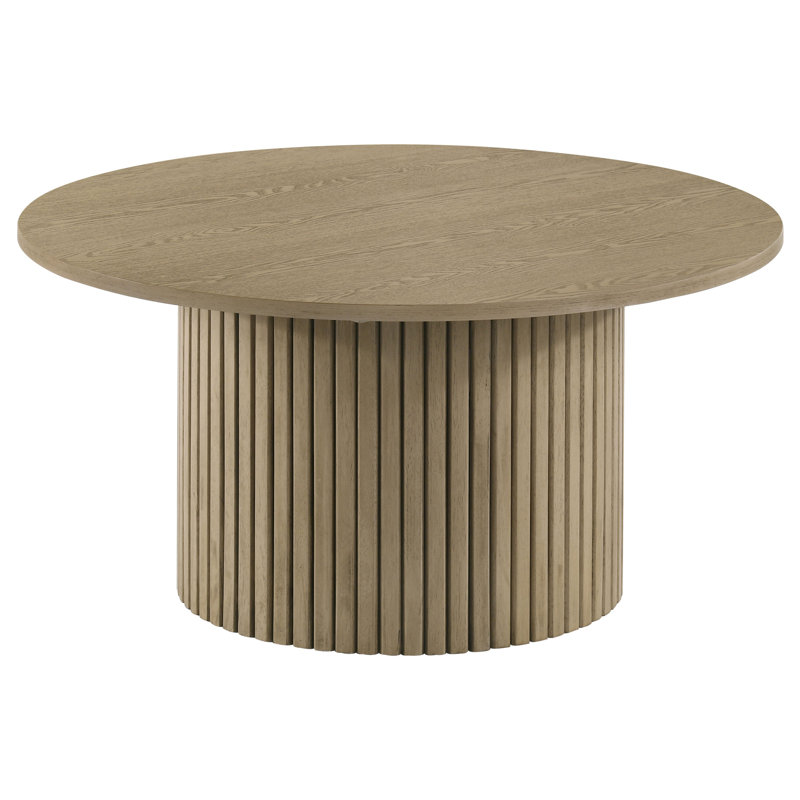 Table basse d'appoint ronde cannelée en chêne naturel, Chêne naturel
