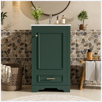 Meuble-lavabo moderne sur pied de 51 cm (20 po) avec lavabo en céramique, tiroir et porte à fermeture amortie, tablette réglable, vert