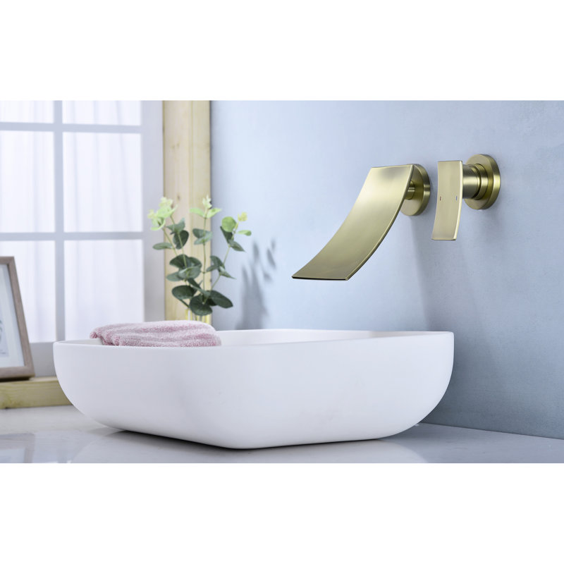 Robinet mural pour salle de bain Golden - Bec large pour un intérieur élégant et un contrôle précis, Or brossé