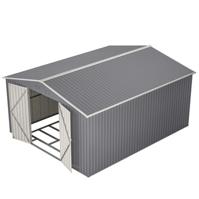 11x13 FT Metal Storage Shed with Reinforced Floor Frame Large 140.5 ft² Outdoor Garden Tool House Lockable Doors & 4 Air Vents Weatherproof Patio Backyard Organizer for All Seasons – 3-Box Packa
