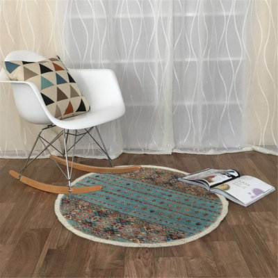 Tapis rond bleu en laine noué à la main 3 pi 2 po Cartley