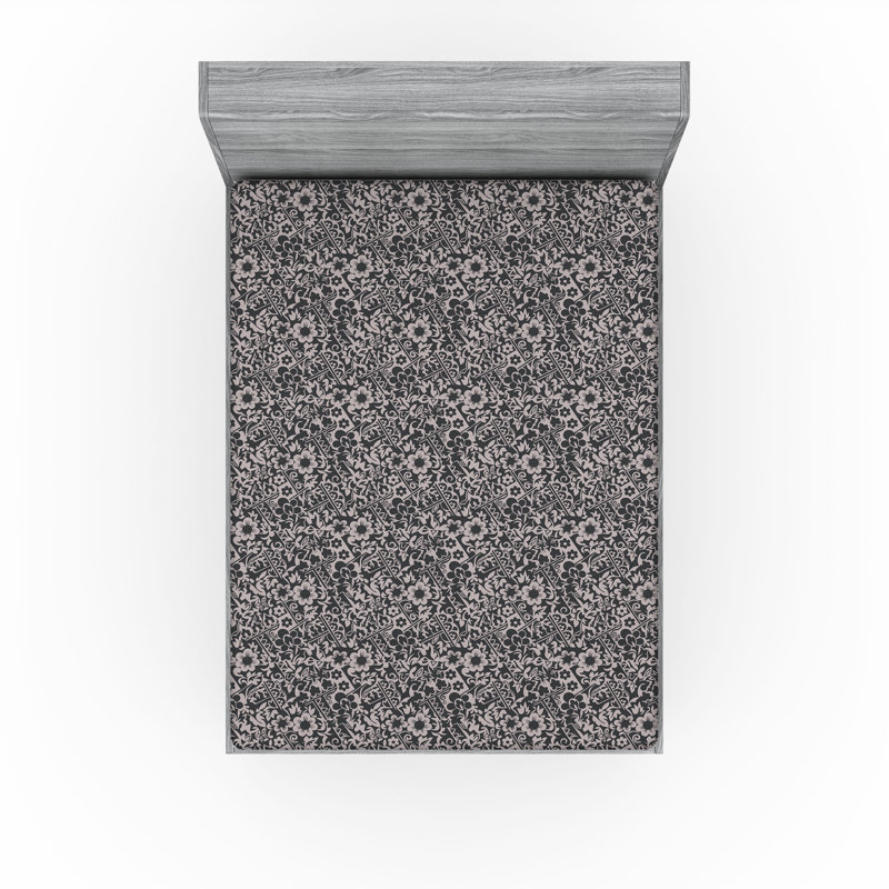 Drap-housse Ambesonne, Gris pâle, gris anthracite, gris / floral, Drap-housse grand