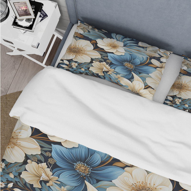 Literie de fleurs bleues et blanches, Housse de couette pour très grand lit et 2 très