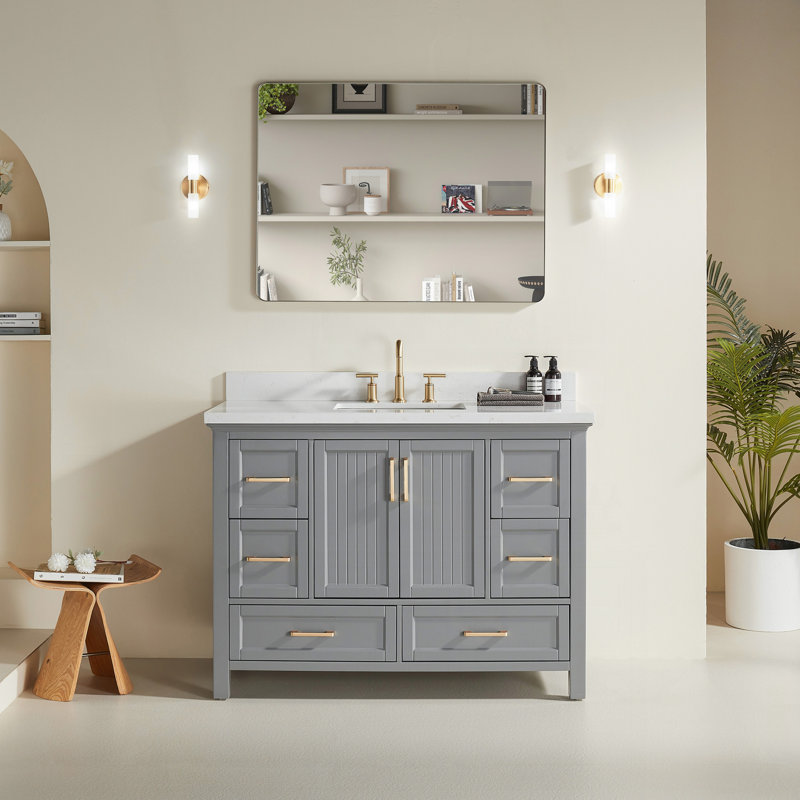 Ensemble de meuble-lavabo autoportant 48 po avec 2 poignées entièrement assemblé