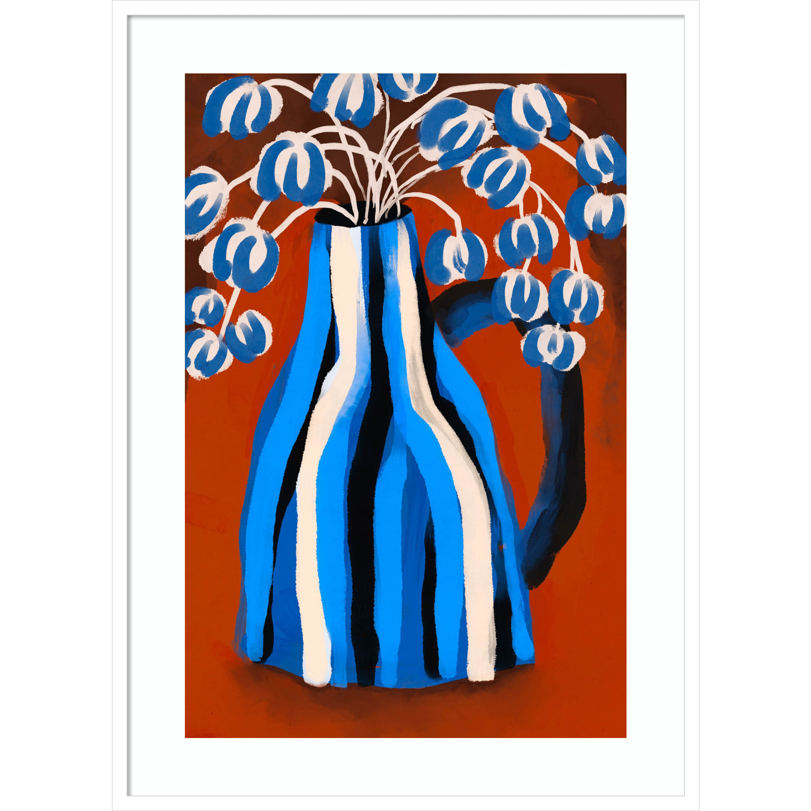 Striped Vase by Treechild Wood Framed Wall Art Print, White, 41" H x 30" W