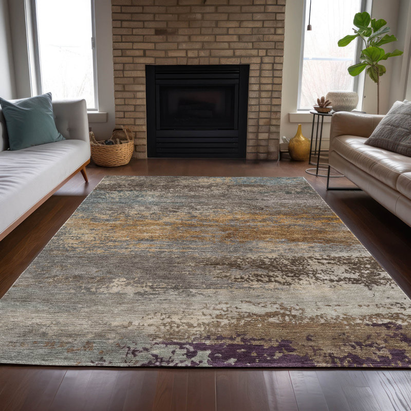 Tapis intérieur / extérieur brun lavable à la machine Xhevrie, Rectangle 10 pi x 14 pi
