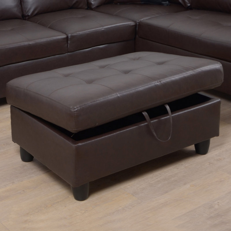 Ensemble de canapé modulaire 3 pièces, méridienne en similicuir (brun) avec repose-pieds et rangement libre à gauche