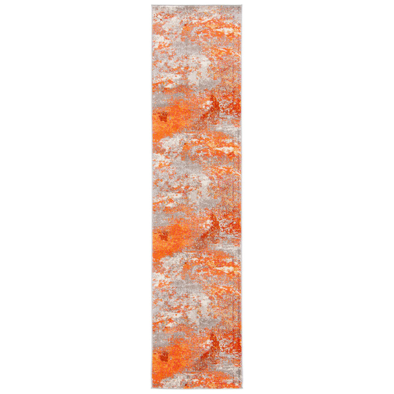 Tapis bleu clair / vert Etta, Tapis de couloir 2 pi 2 po x 12 pi, Orange/Grey