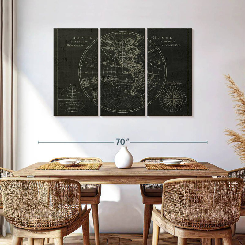 Aliaz Mappemonde Gravure III, H 36 po x l 57 po