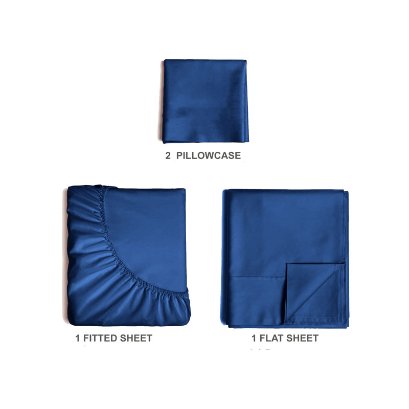  Premium Luxury 4 Piece Rayon from Bamboo Sheet Set, Twin XL Sheet Set with 2 Pillowcases, Oxford Blue