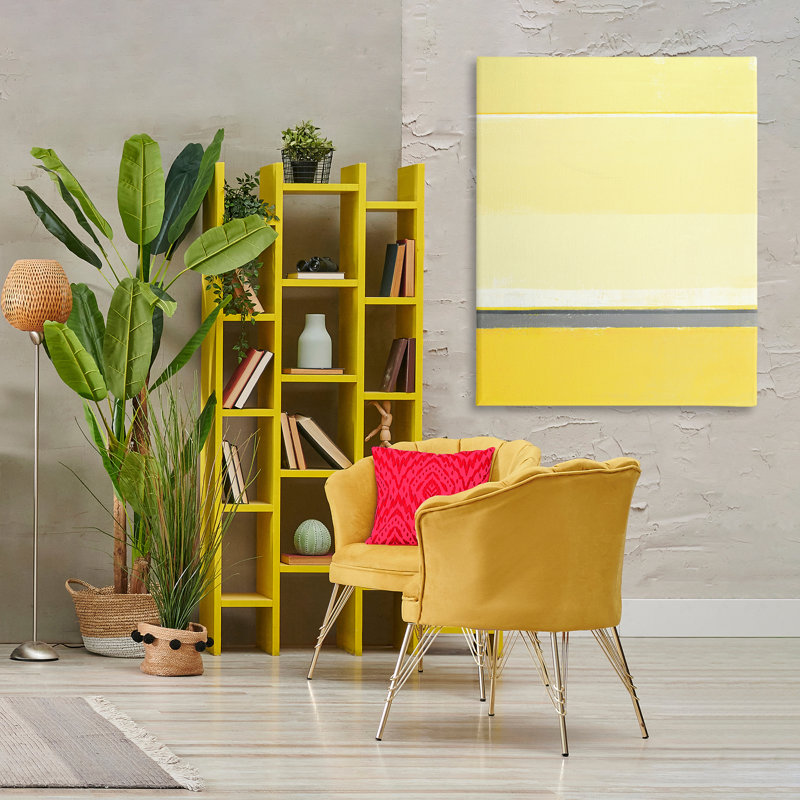 Art mural jaune sur toile flottant abstrait jaune par Incado, H 48 po x l 36 po
