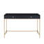 Bureau pour bureau à domicile noir foncé ultrabrillant avec pieds en métal doré et deux tiroirs
