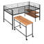 Lit mezzanine simple en métal avec bureau et tablettes en noir. Fabrication robuste. Conception pour la chambre à coucher. Bibliothèque intégrée. Abondant sous le bureau. Protégé par un garde-corps et des lattes. Pas de fondation ni de sommier-1479127930-1479127928