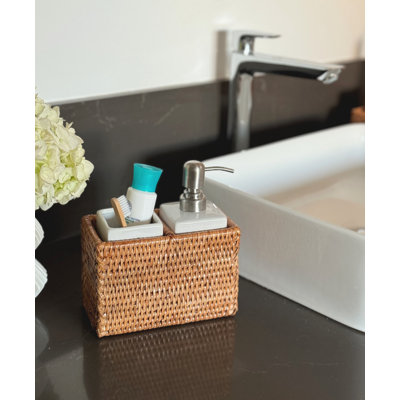 La Jolla Rattan Soap Dispenser and Tumbler/Tootbrush Holder Set, Honey-Brown