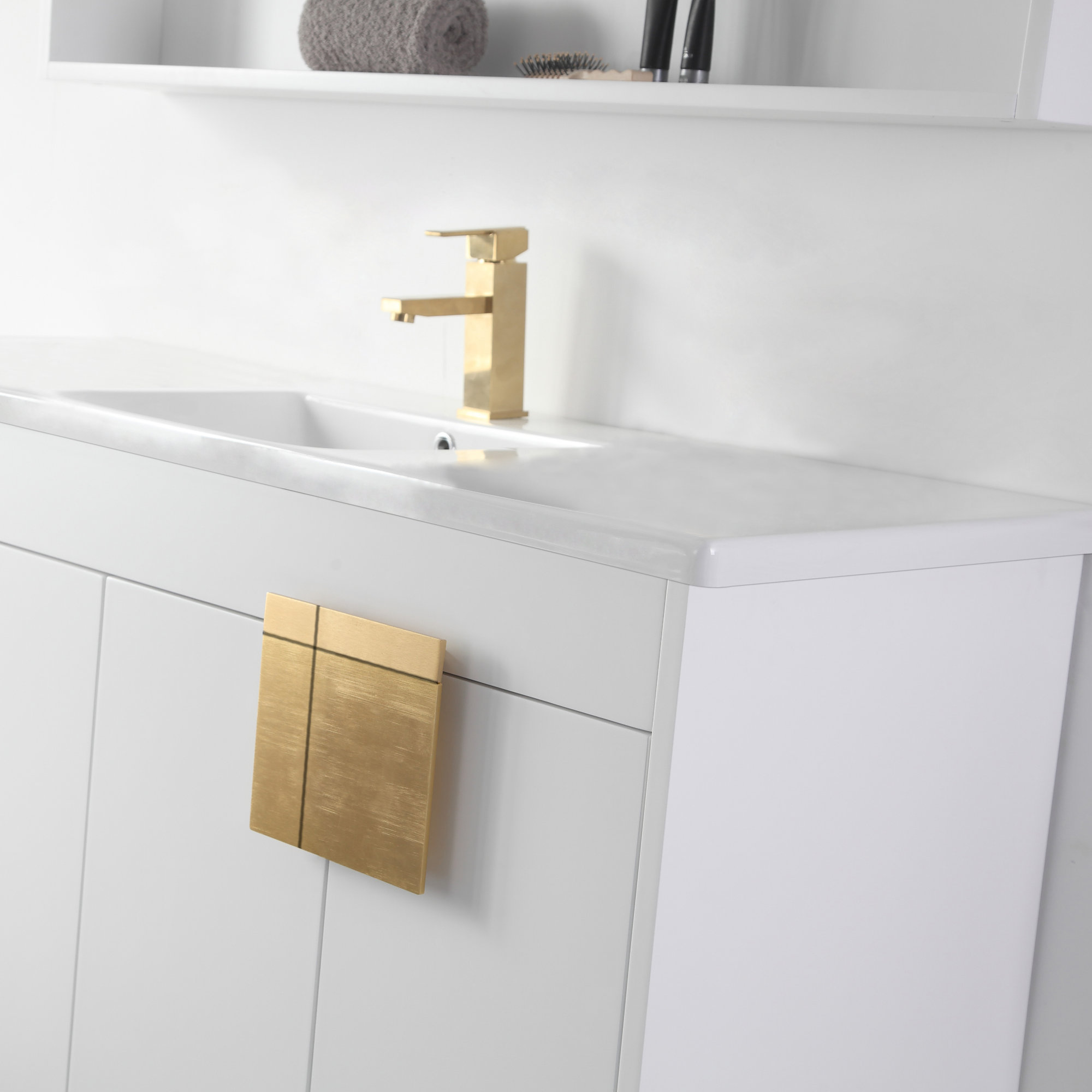 Maisie 48'' Single Bathroom Vanity, White, Satin Brass