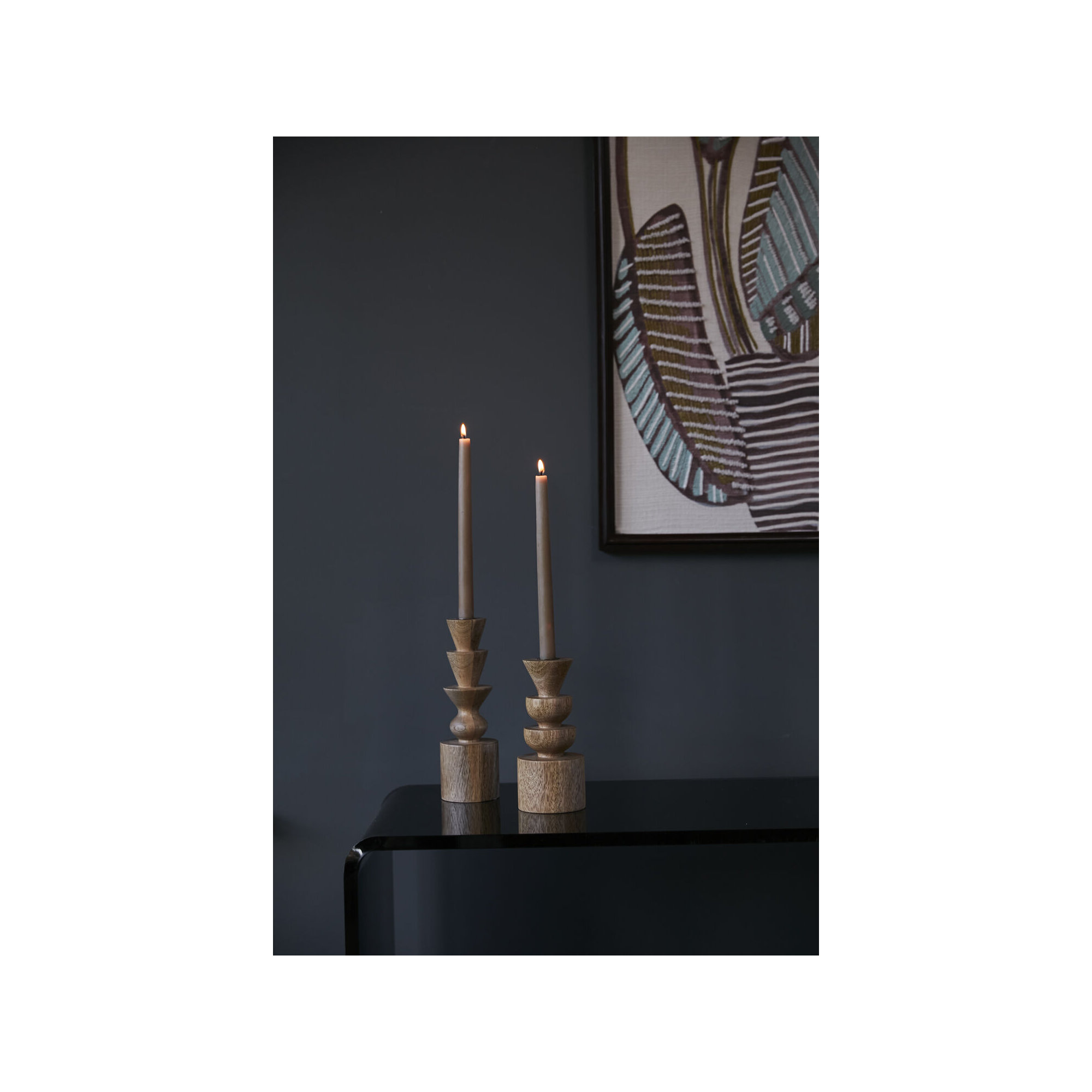 Daila 7.75" Wood Tabletop Candlestick, 7.75" H x 3.5" W x 3.5" D