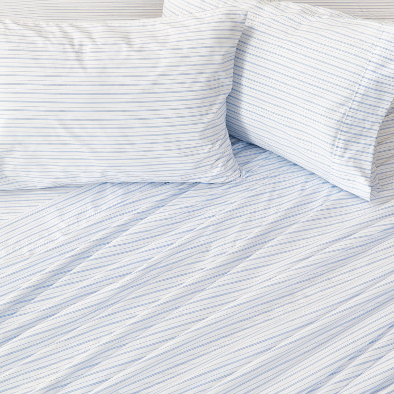 Sky Blue Striped Twin Microfiber Sheet Set