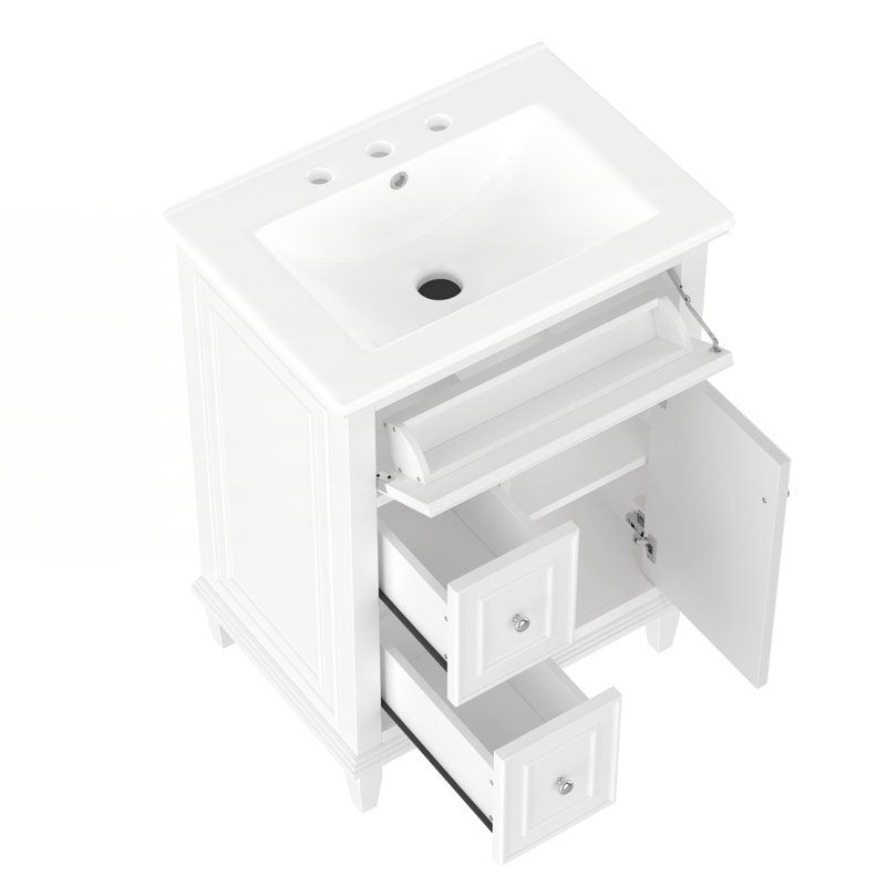 Armoire de salle de bain avec un tiroir rabattable et deux tiroirs, Blanc