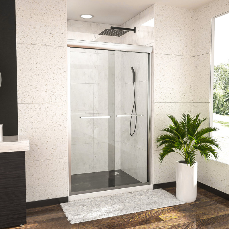 76"X48" Shower Door, Semi- Bypass Sliding, , Tempered Glass Door 48"X76", Convenient