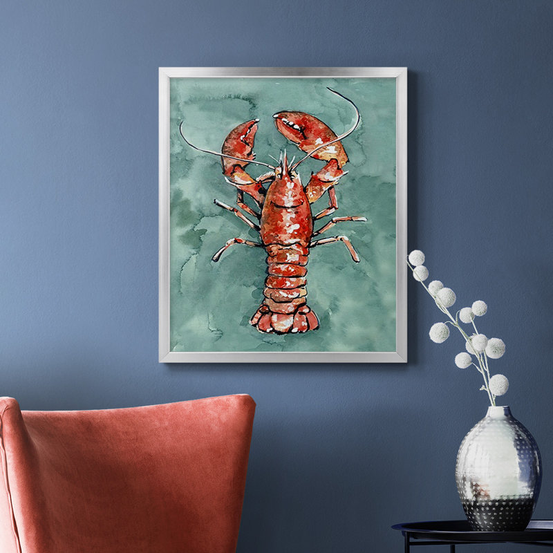 «Aquatic Lobster I», toile encadrée de qualité supérieure - prête à être accrochée, H 24 po x l 20 po, Argent
