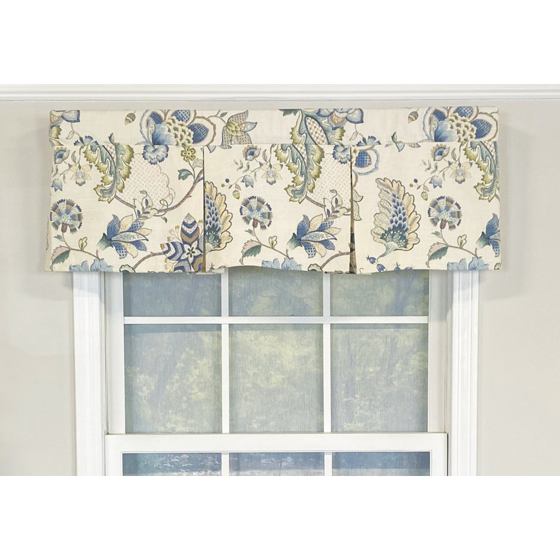 Cantonnière florale sur mesure en coton l 45 po, Bleu / beige / brun