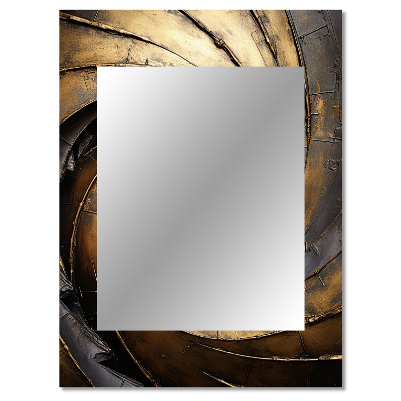 Gold Black Timeless Turn - Abstract Spirals Wall Mirror, Modern Decorative Mirror, Printed Metal Art, 40" x 30"