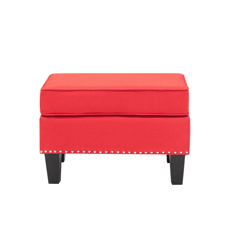 Yuki Fabric Upholstered Ottoman with Plastic Legs, Red