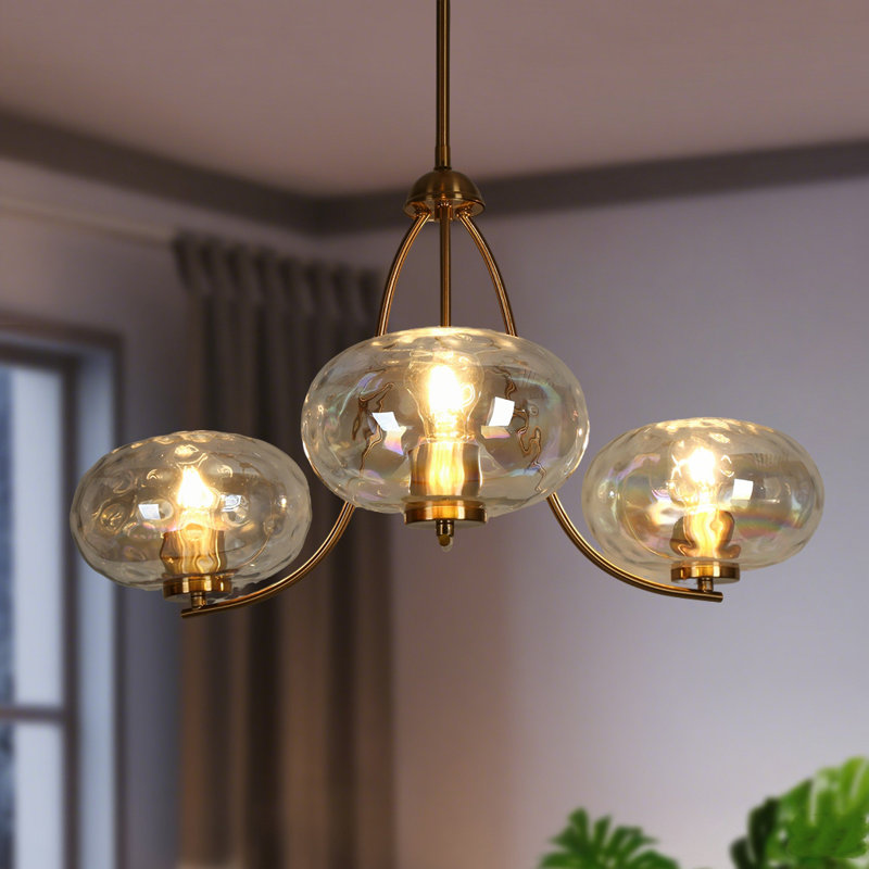 Mourine 3-Light Dimmable 31" Wide Chandelier with Rainbow Glass
