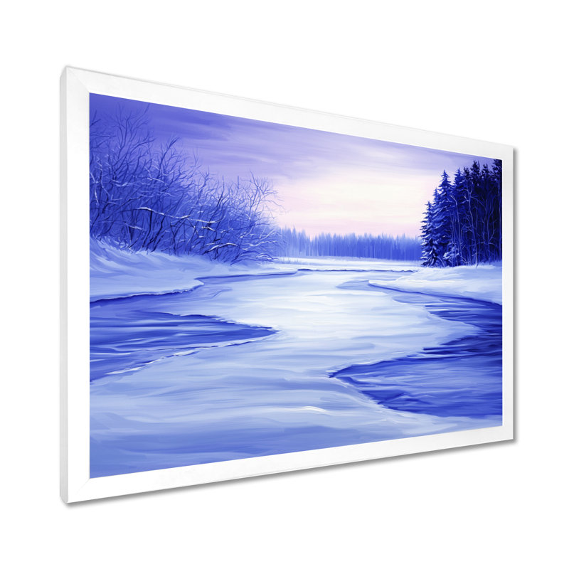 «Frozen River In Winter Landscape II - Winter Landscape», reproduction sur toile, H 30 po x l 40 po, Blanc