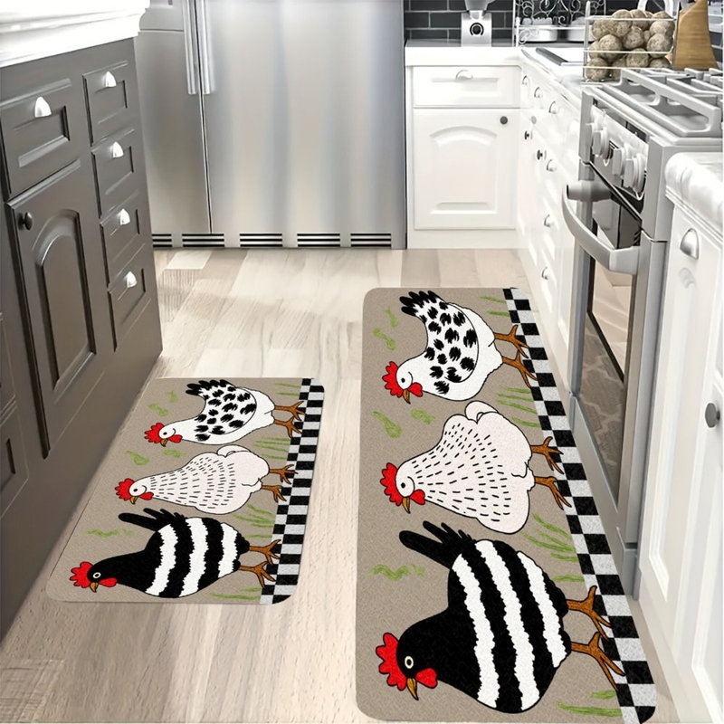 Ensemble de 2 poulets de ferme et tapis de cuisine