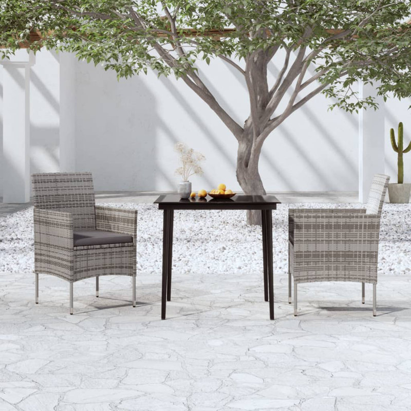 Long Dining Set with Cushions, Dark Gray Cushion/Gray Frame, 29.1" H x 31.5" W x 31.5" D, 2