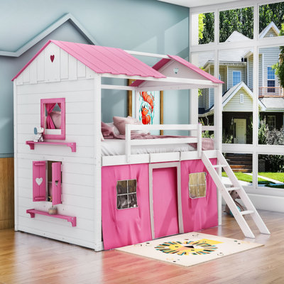 Sherick Wood Bunk Bed with Windows and Tent
