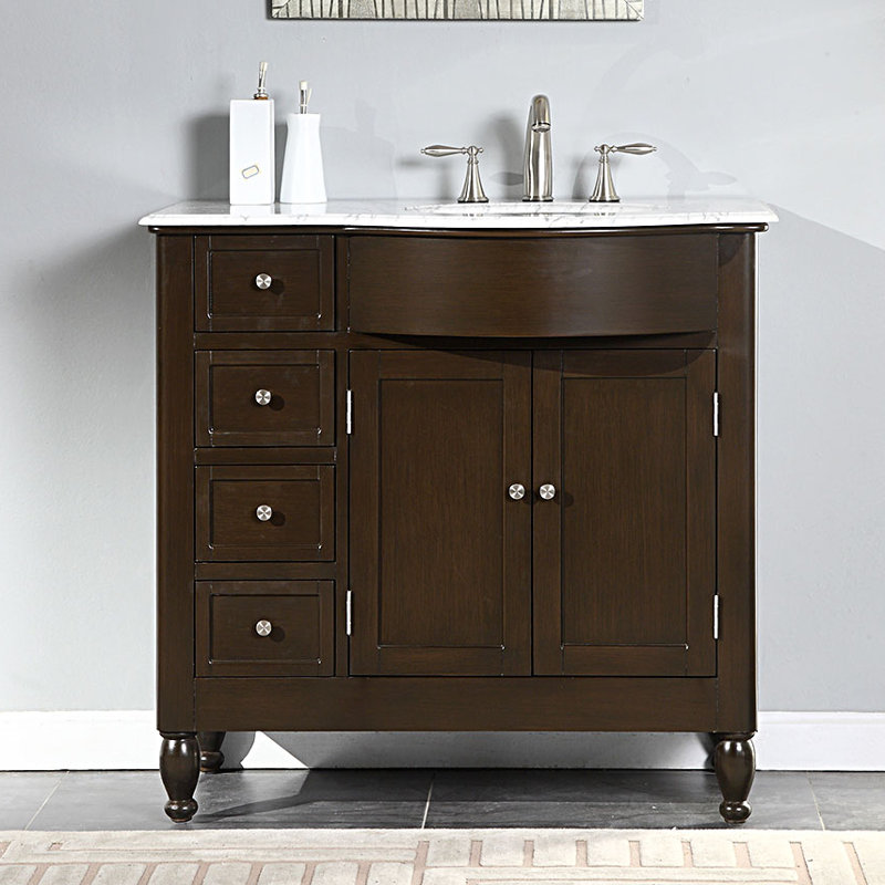 Davian 38 " W Freestanding Standard Free Standing Single Double Single Vanity Bathroom Vanity With Marble Top