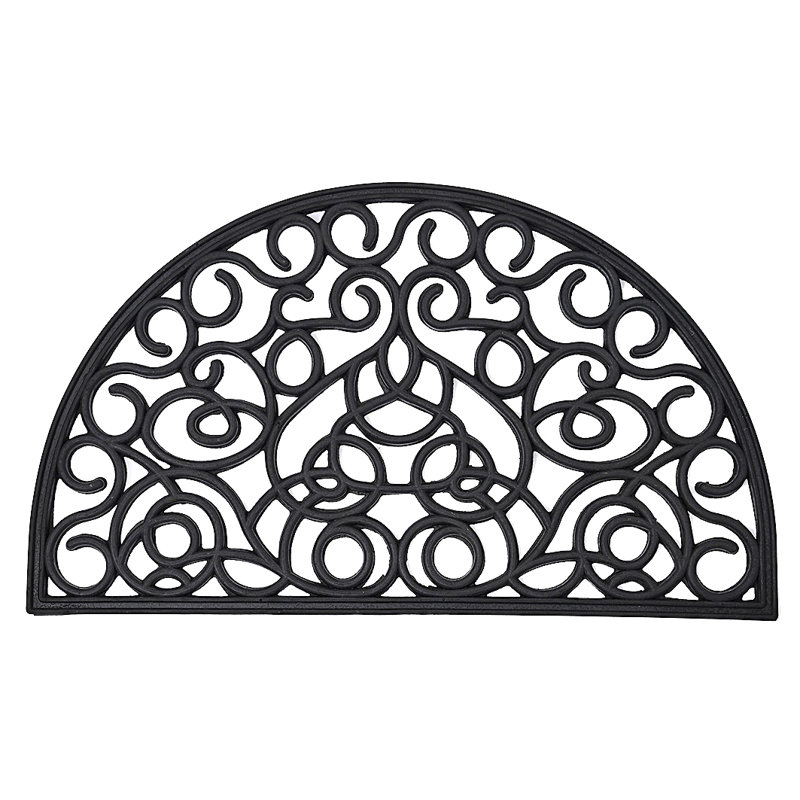 Tapis extérieur semi-rond en caoutchouc pour porte avant 30 x 18 noir