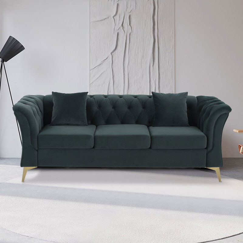 3 Seater Velvet Sofa, Green