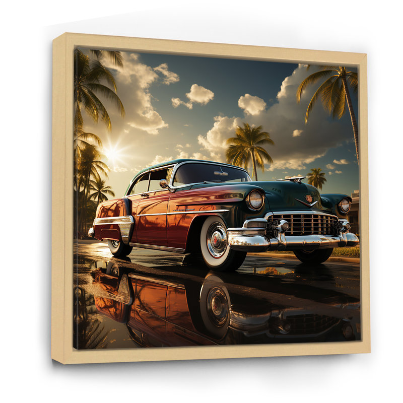 Voiture rétro classique rétro rouge I, H 16 po x l 16 po x P 1 po, Cadre naturel flottant
