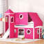 Lit mezzanine simple avec glissoire, tente et tour rose - Rose