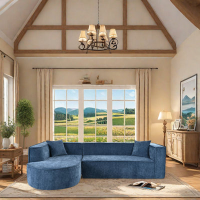 Canapé modulaire en chenille moderne avec méridienne incurvée, aucun assemblage requis, coussins en mousse haute densité, tissu infroissable, comprend 2 coussins décoratifs, parfait pour le salon