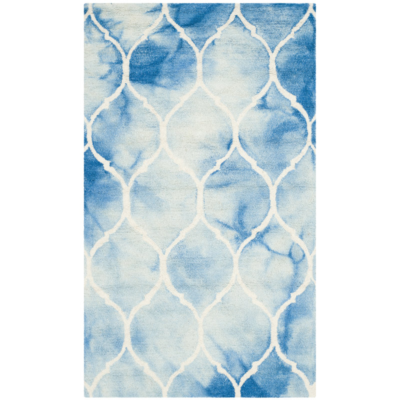 Tapis bleu / ivoire en laine / coton touffeté à la main Coleman, Rectangle 3 pi x 5 pi