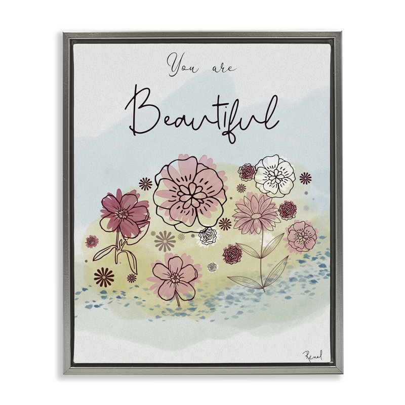 Cadre flottant You Are Beautiful Modern Blooms, design par Renel Peters, H 21 po x l 17 po, Cadre flottant gris lustré