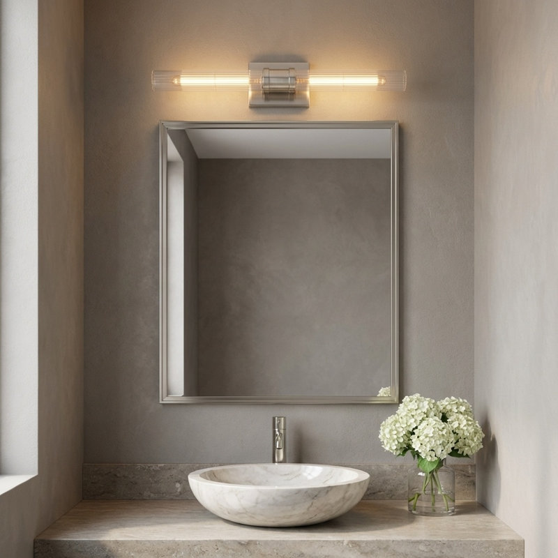 Ensemble de meuble-lavabo à deux lumières Keaton, H 20 po x l 5 po x P 3,63 po, Transparent cannelé, Laiton satiné