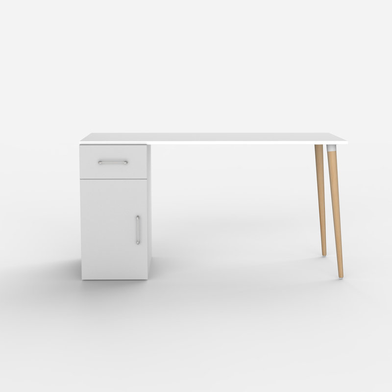 Gira Solid Wood Base Writing Desk, White/Oak, 74cm H x 120cm W x 60cm D