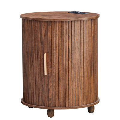 Round End Table With Storage And Built-In Outlets