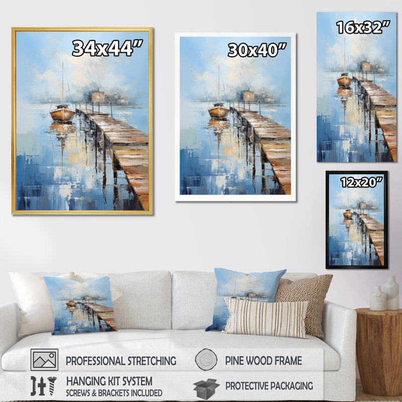 Jetée et quai nautique II - impression, H 40 po x l 30 po x P 1,5 po, Toile tendue