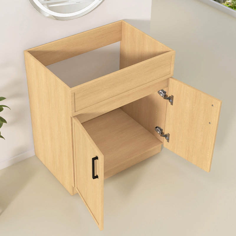 Base de meuble-lavabo sur pied simple 30 po avec meuble-lavabo sans comptoir, Noir mat, Chêne naturel