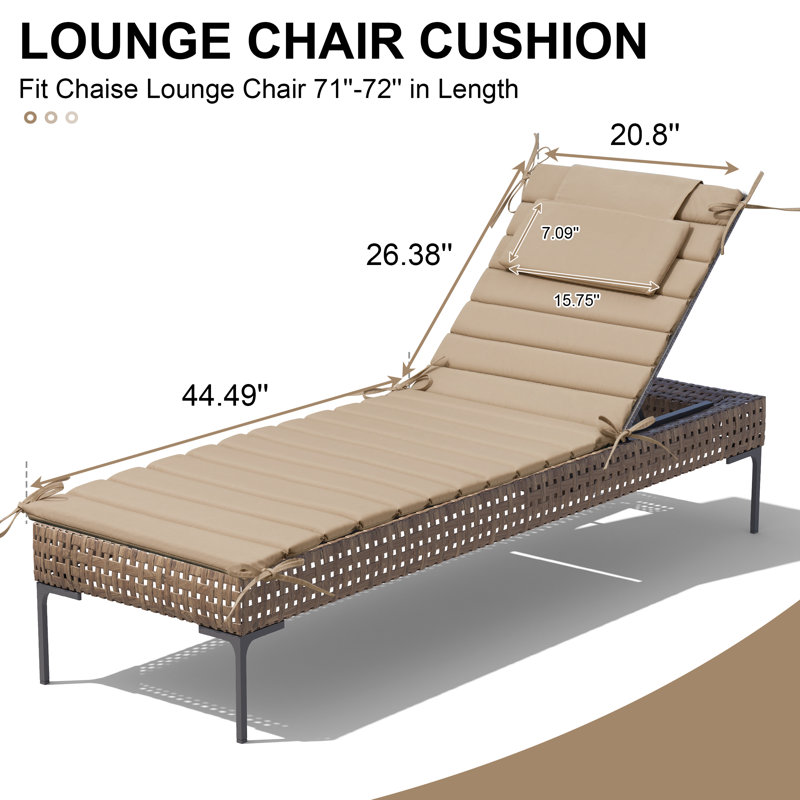 72‘’ L  Outdoor Chaise Lounge Seat / Back Cushion, 21" W x 72" D, Beige
